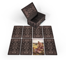 Load image into Gallery viewer, Tarot of the Divine Masculine 8 cards in a grid layout with open box shown on a white background