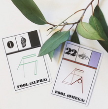 Load image into Gallery viewer, The Vitriolic Tarot The Fool cards, alpha and omega