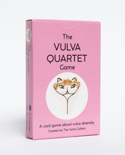 Load image into Gallery viewer, Close up of the Vulva Quartet game box standing up on a white background