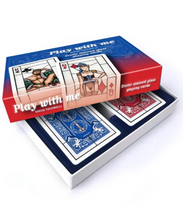 Load image into Gallery viewer, Play with me Erotic Playing cards half open box showing cards decks in the box on plain white background
