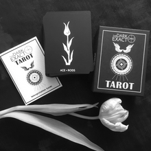 Load image into Gallery viewer, The Dark Exact Tarot box, ace of rods, and booklet
