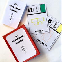 Load image into Gallery viewer, The Vitriolic Tarot box, guide booklet, justice and strength cards
