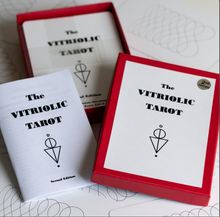 Load image into Gallery viewer, The Vitriolic Tarot open box with guide booklet and title card

