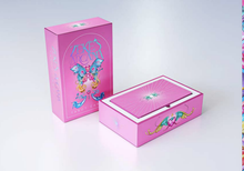Load image into Gallery viewer, Open Zeke&#39;s Arcana box with cards face down inside and the top of the box standing on end all on a white background
